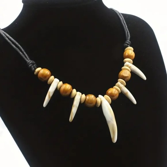 Other - Unique Tribal-Style Beaded Necklace with Wolf Tooth